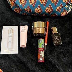 Estee Lauder Geometric Blue and Yellow Cosmetic Bag